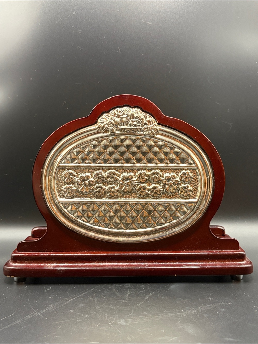 Wood & Silver Plated Floral Motif Bencher Document Holder Napkin Holder Judaica